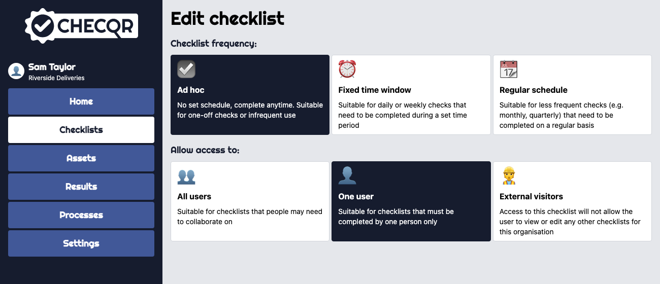 The Allow access to options